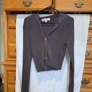 Dark Gray Ribbed Zip-Up Hoodie